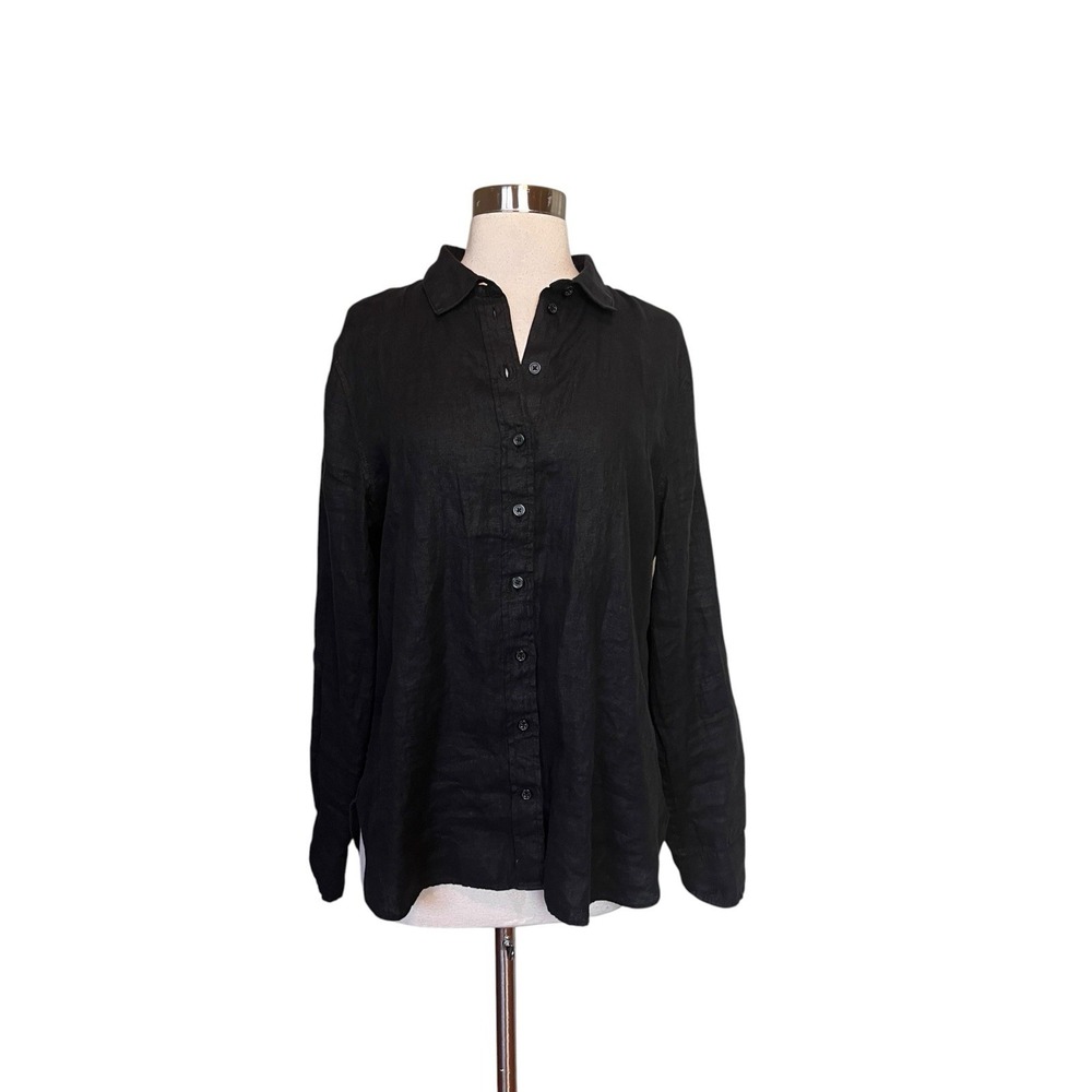 J. crew X Baird McNutt Shirt Size 12 Black Linen Long sleeve